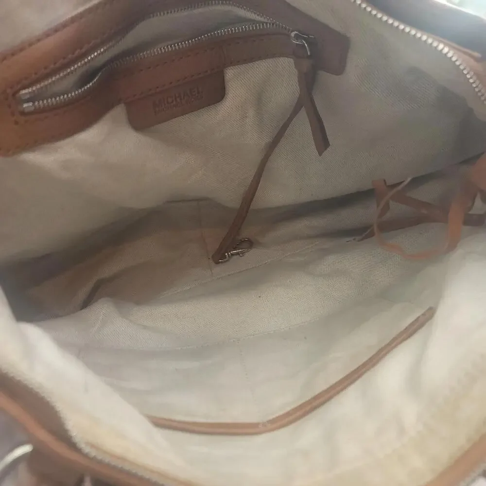 Vintage 80's Women's Michael Kors Tan Leather Canvas Liner Distressed...